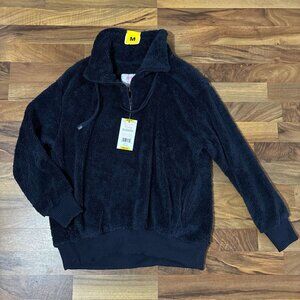 NWT Cozy Sherpa Blue Pullover Jacket 1/4 Zip Fluffy Fleece Coat Collar Medium
